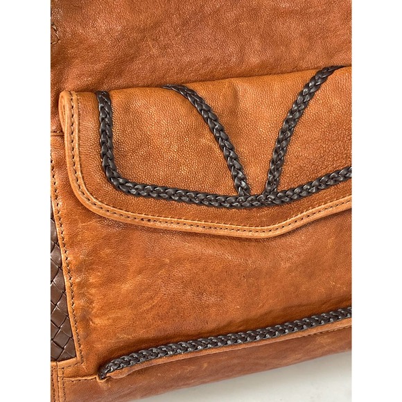 NEW NWT Roxbury Caramel Brown Distressed Leather Satchel Handbag Beads Handle - Picture 4 of 16